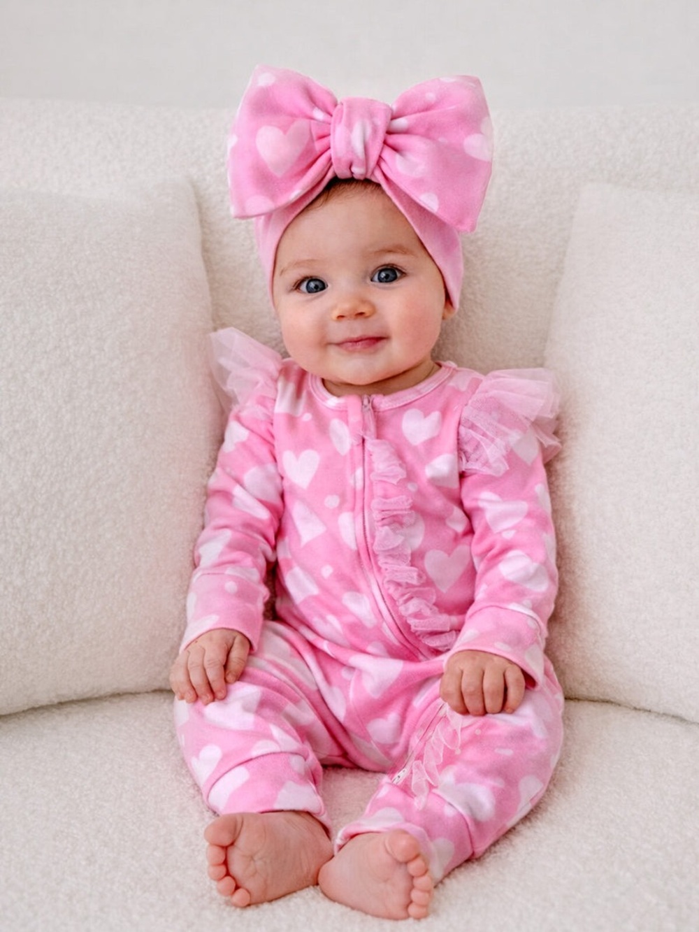before and ever kids love you more pink heart onesie sleeper 12 month with bow